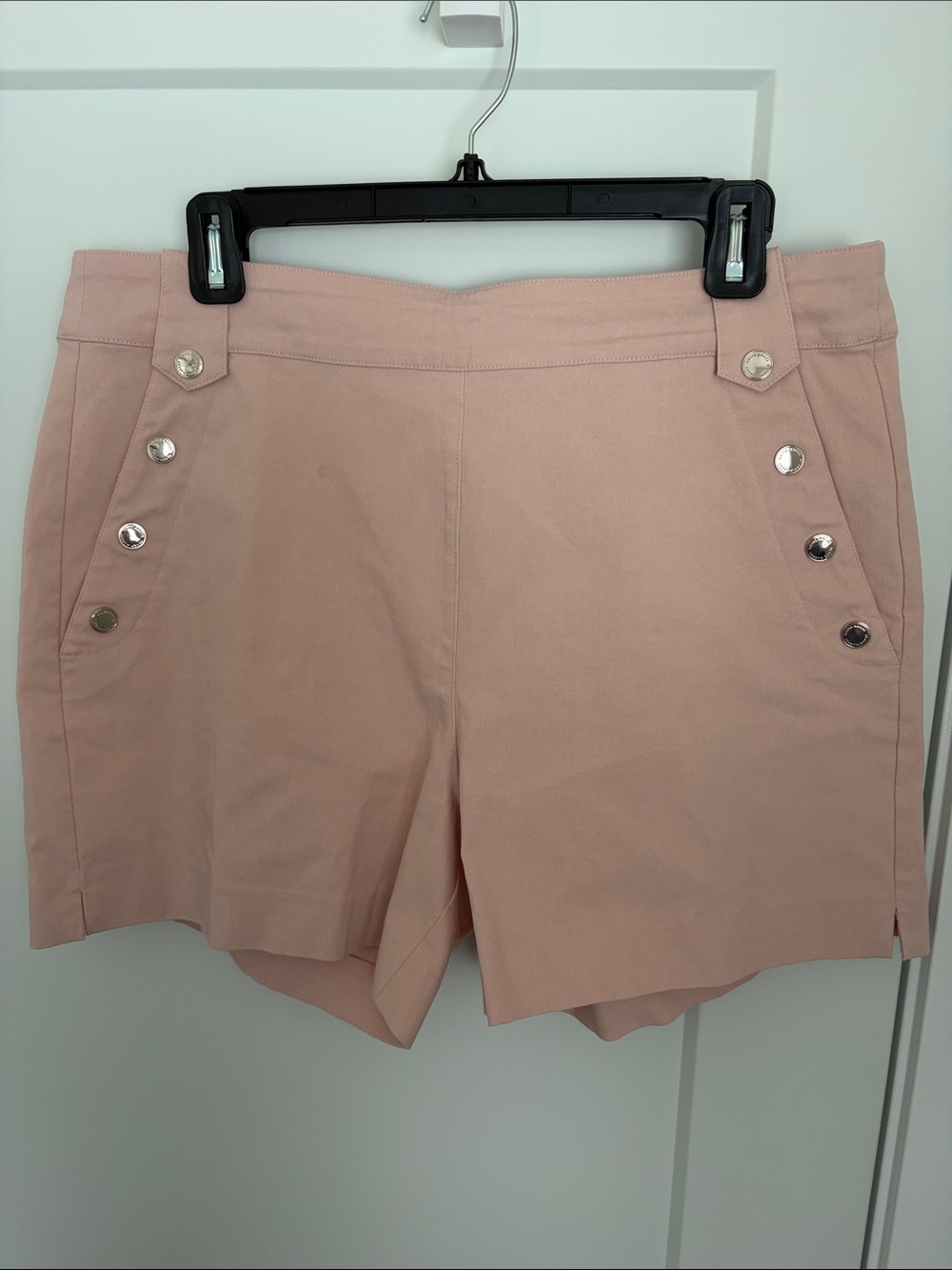 White House Black Market Pale Pink Shorts with Silver Buttons